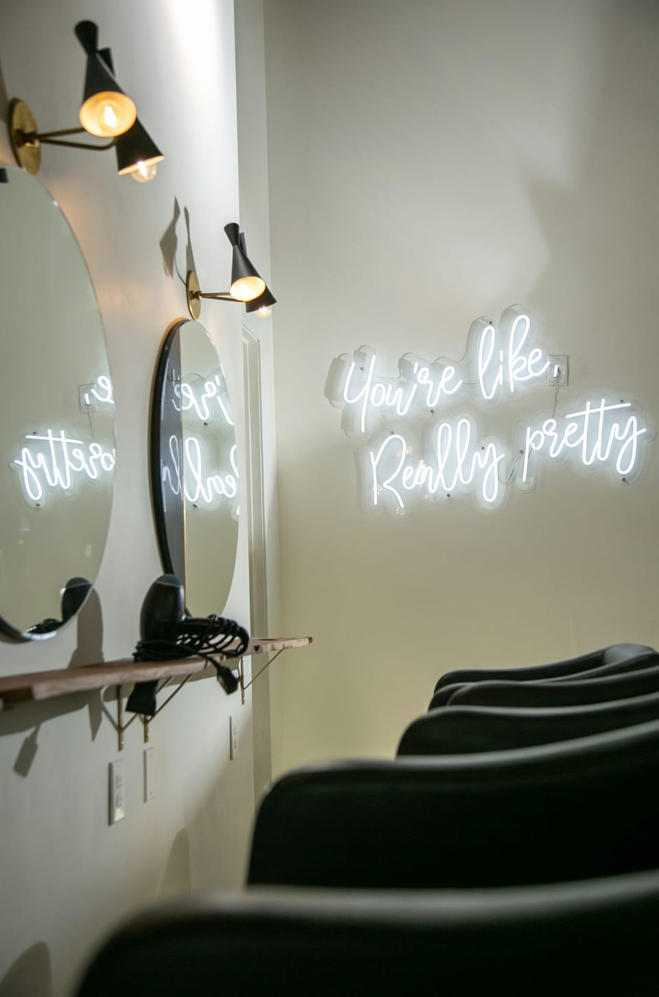 Empty styling stations and mirrors